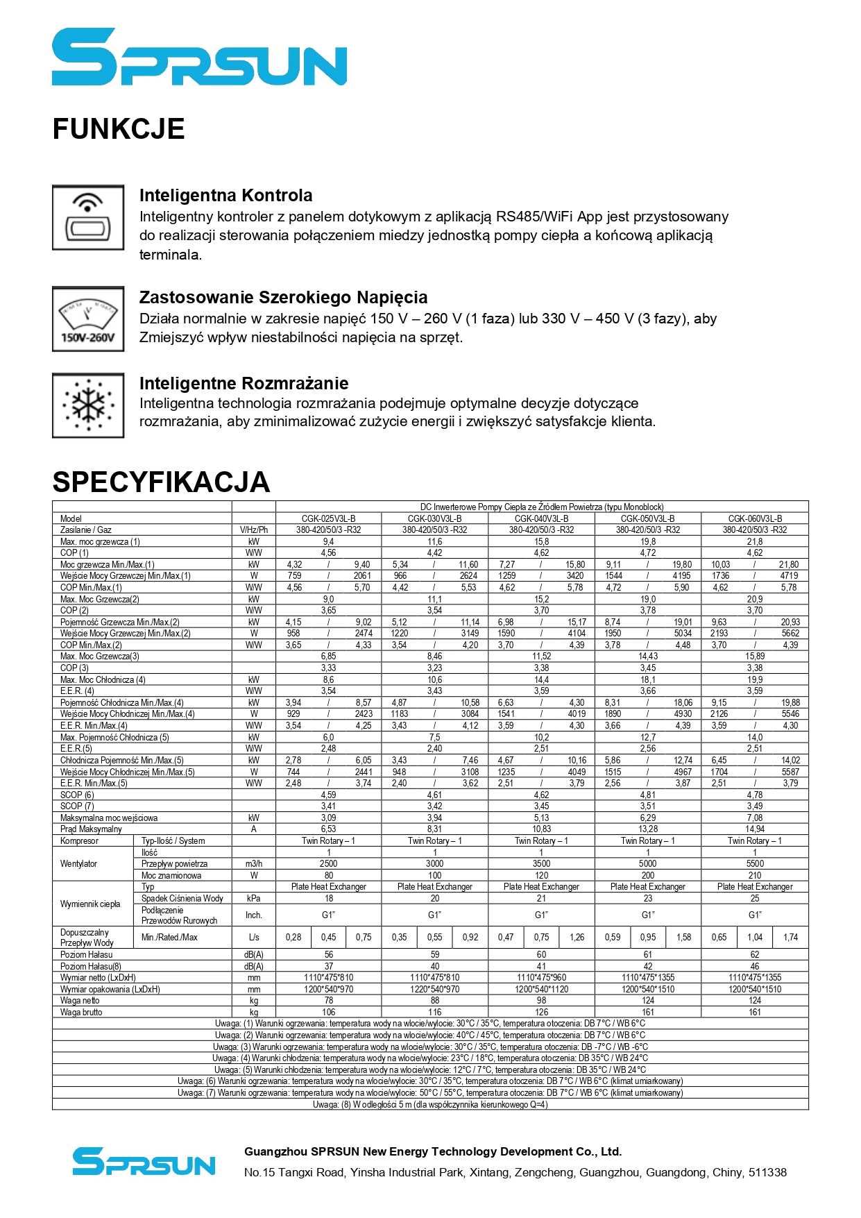 Nowa Pompa Ciepła SPRSUN CGK-025V3L-B 1-fazowa 9,4 kW
