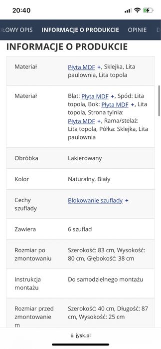Komoda BJERRINGBRO 6 szufl. natur./biała jak nowa