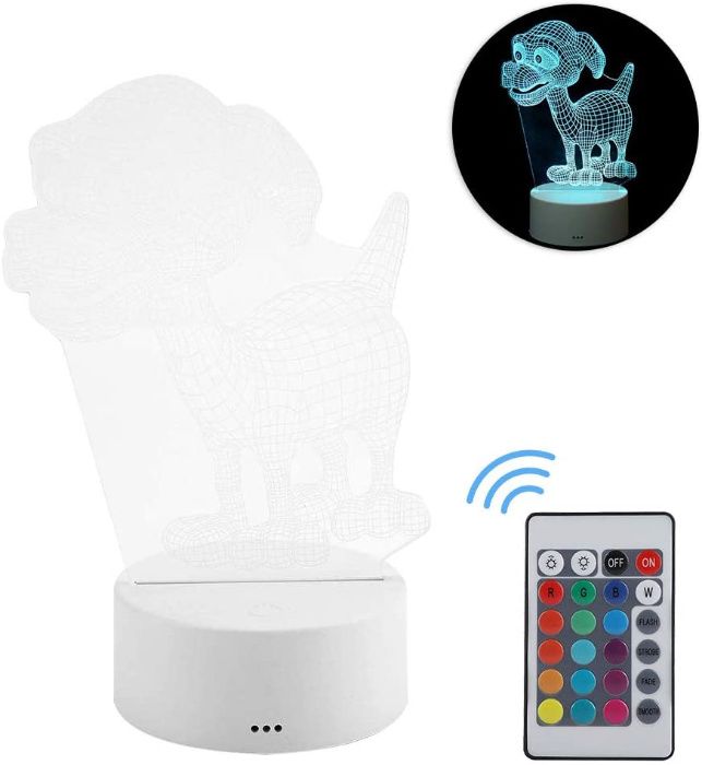 Lampada LED 3D RGB com Controlo Remoto Luminaria 3W 4,5V NOVO e SELADO