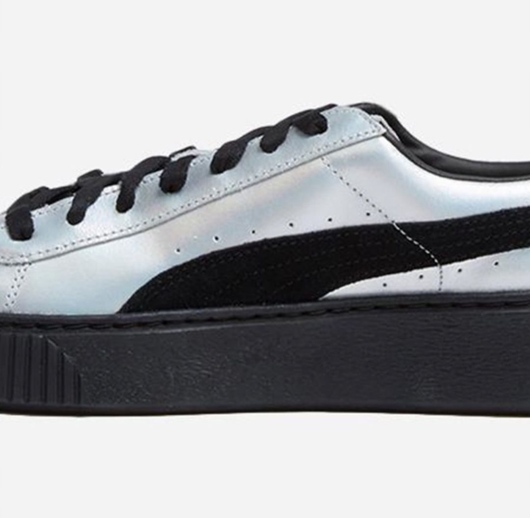 PUMA sneakersy trampki na platformie 37 37.5 skórzane srebrne silver