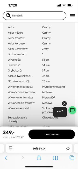 Szafka nocna Vellore czarna z ryflowanym frontem - stan bardzo dobry