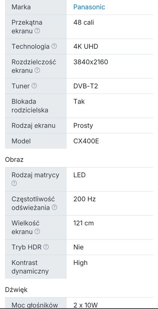 Panasonic 48cali 4K UHD DVB-T2 SMART telewizor