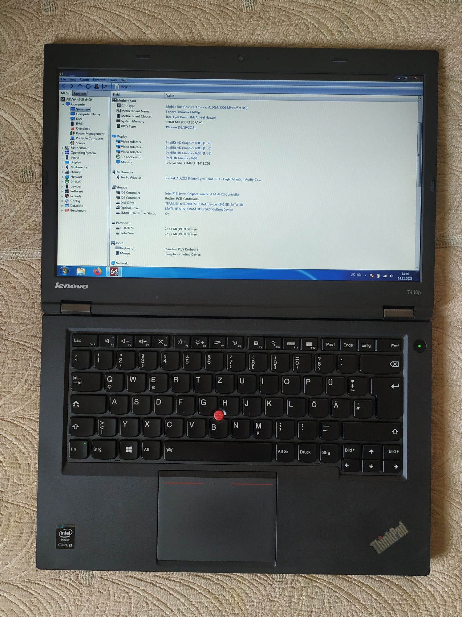Ноутбук Lenovo Thinkpad t440p 16gb/240gb + підсвітка клавіатури
