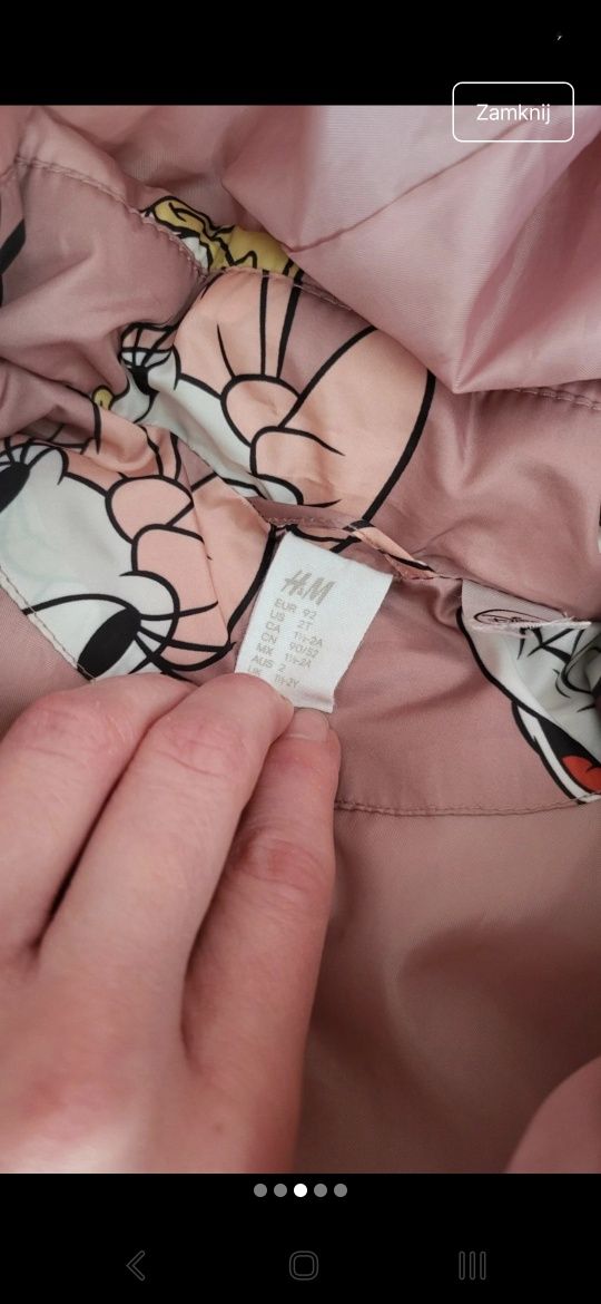 Kurtka puchowa, zimowa H&M 92 myszka minnie