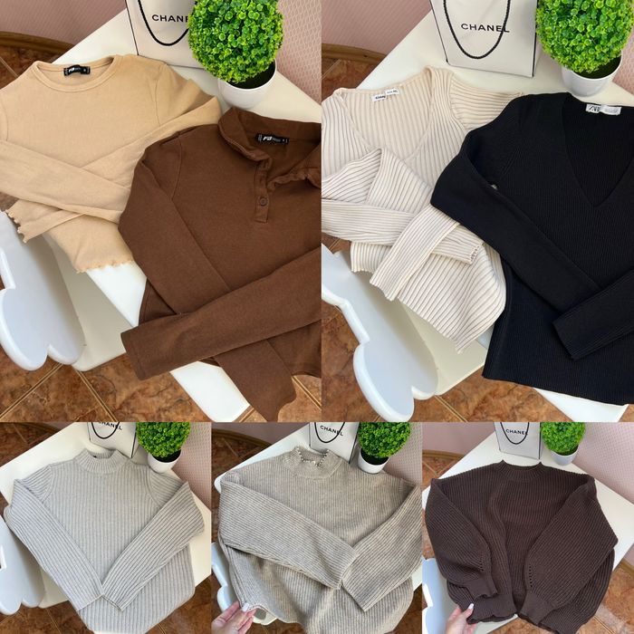 Светр H&M, кофта рубчик Zara, лонгслів бежевий/ шоколад