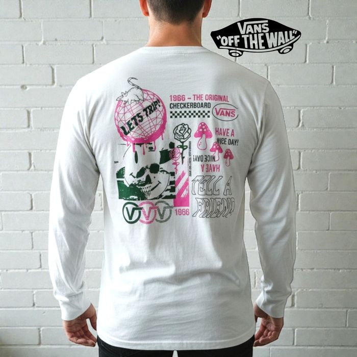 Biała bluza męska Vans off The Wall 100% bawełna nadruk retro