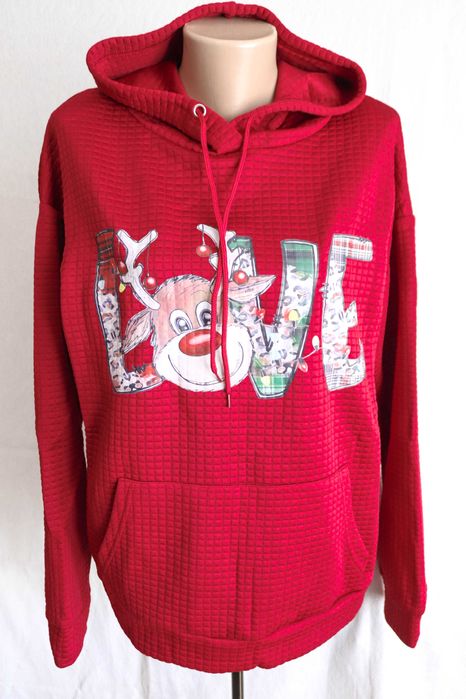 Жіноче худі новорічне червоний кофта святкове з оленем різдвяне XL