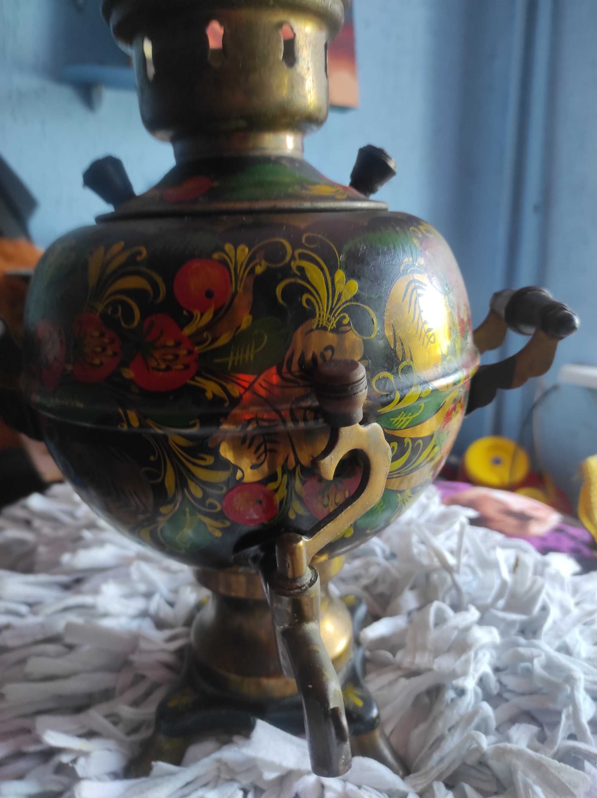 Самовар тульский из латуни, расписной