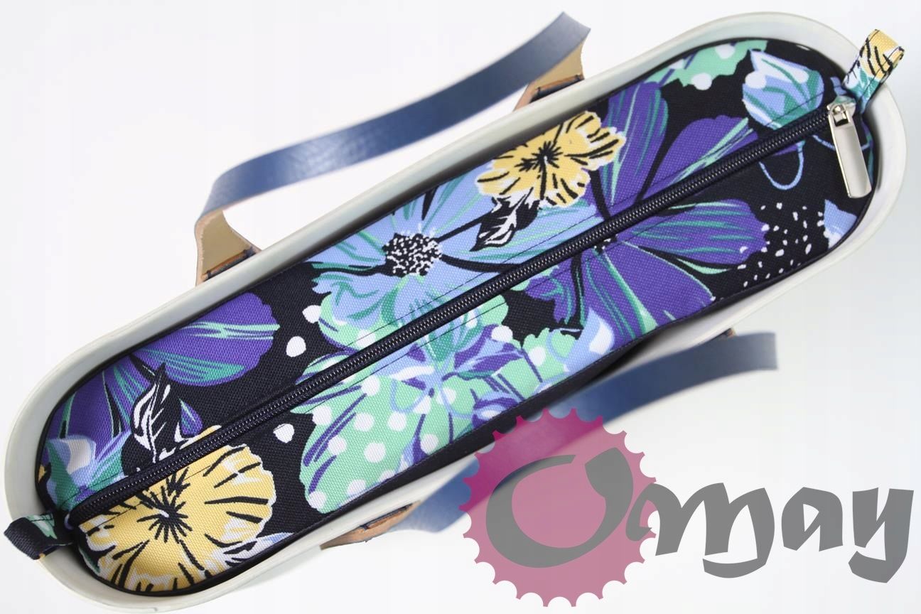 GRANATOWY organizer OBAG MINI +OPASKA kwiaty żółty 2 kieszenie OMAY