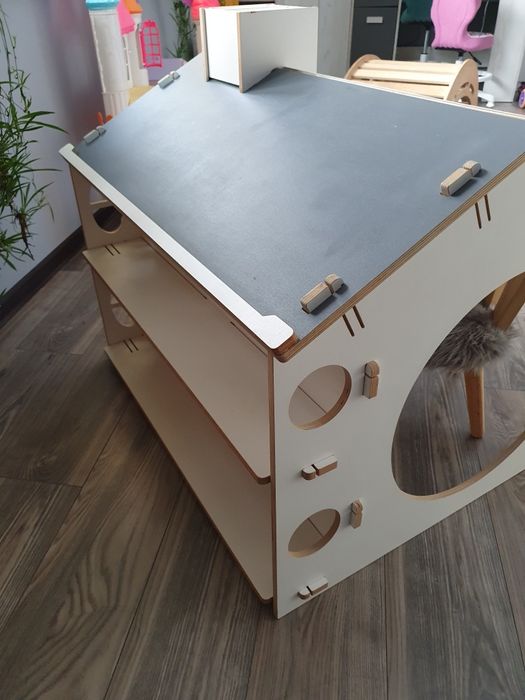 Biurko domek do zabawy My Mini Home białoszare komin na kredki 52-68cm