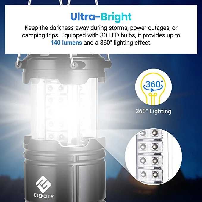 Фонарь складной лампа Etekcity LED Camping Lantern с батарейками