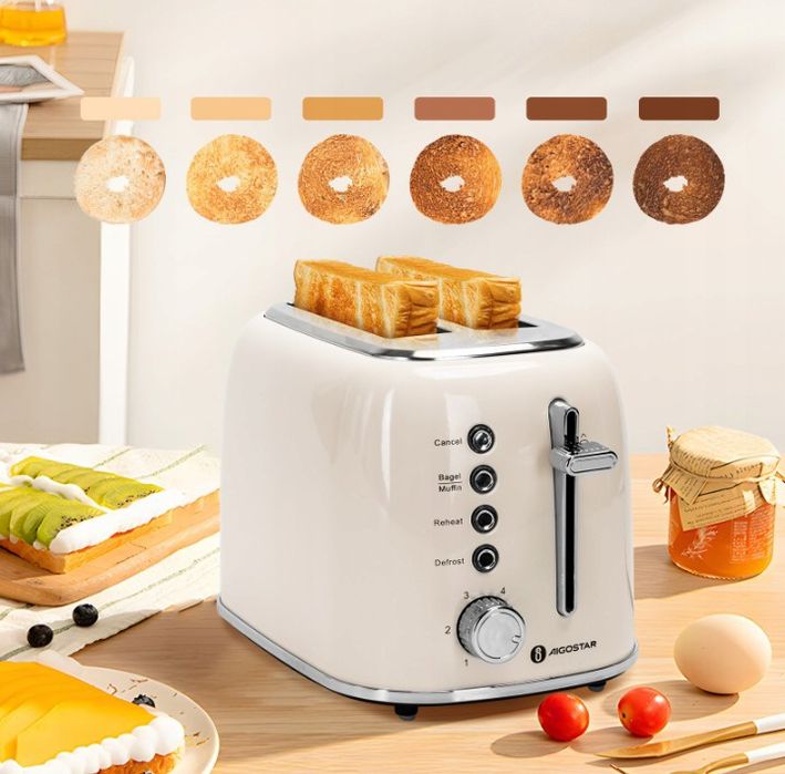 Toster 800 W Aigostar Rozmrażanie 6 poziomów opiekania 2 kromki Beżowy