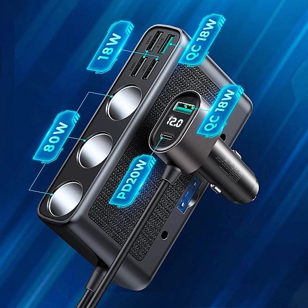 Ładowarka samochodowa 9w1 Joyroom JR-CL06/154W 5x USB-A / USB-C / 3x g