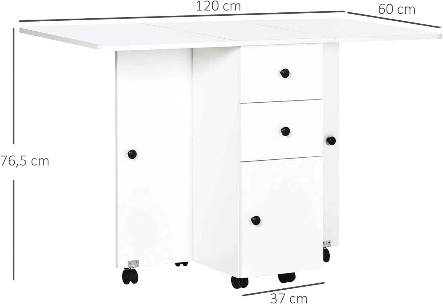 Mesa extensível e dobrável cozinha, sala jantar, apoio 120 x 60 x 76,5