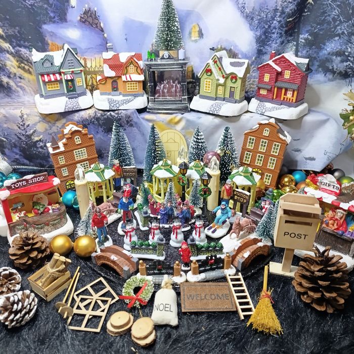 Мініатюра фігурки паркан людей в різдвяне містечко домики будиночки