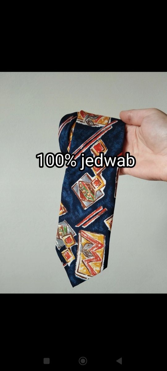 Jedwabny krawat 9 cm 100% silk vintage Wasa