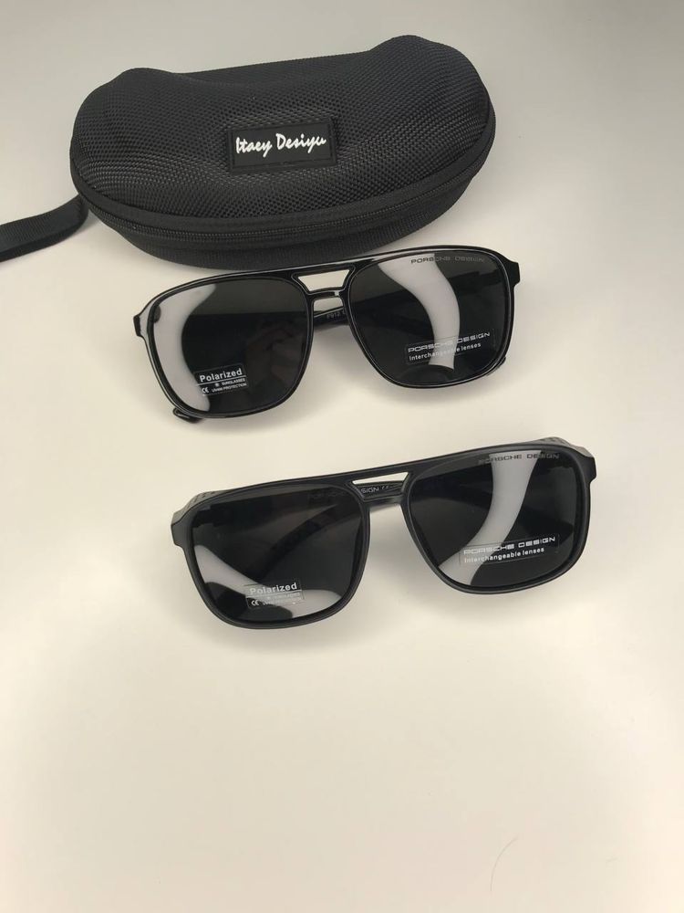 Мужские солнцезащитные очки PORSCHE Polarized Крупные с шторками ЧЕРНЫ