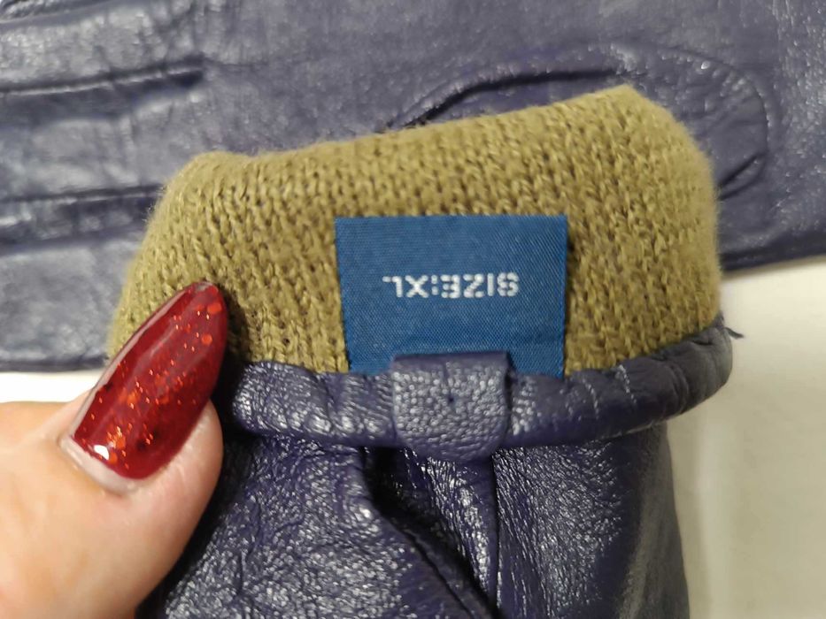 Rękawiczki damskie ze skóry - lekko ocieplane jak nowe - fiolet - XL.