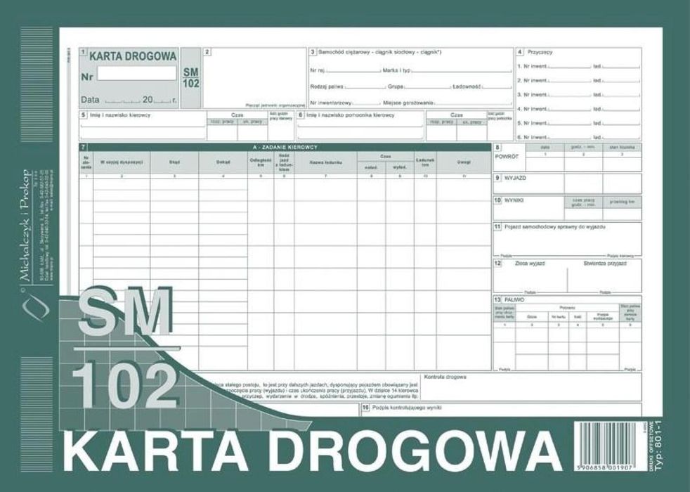 Karta drogowa sm/102 (samochód ciężarowy) 801-1 Michalczyk i Prokop