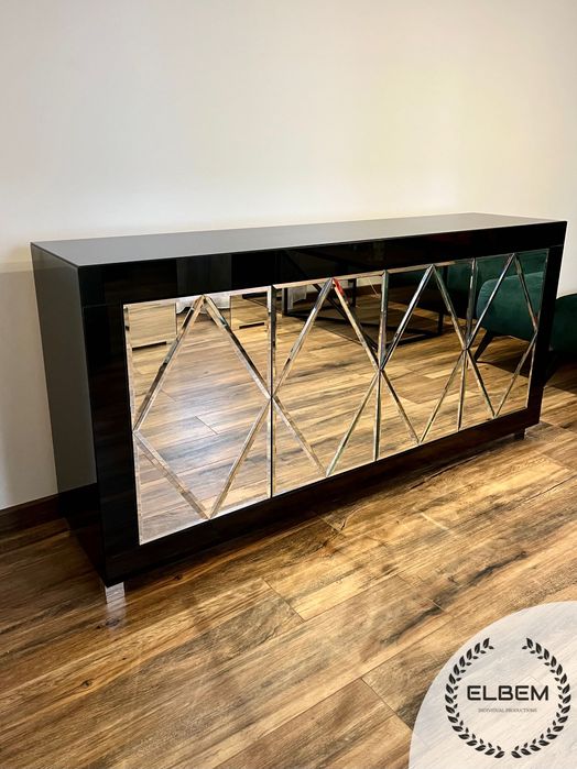 Szklana czarna komoda Glamour - DOSTĘPNA OD RĘKI! HIT CENOWY