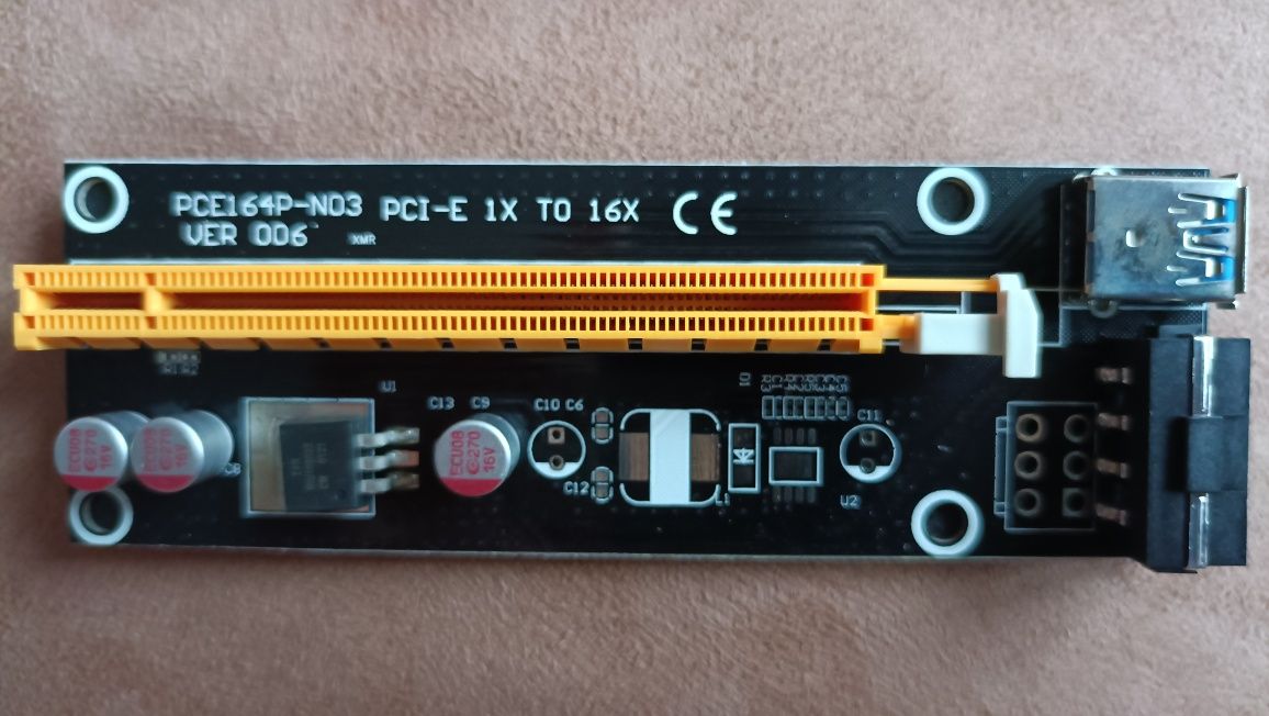 Райзер PCI-E 1x to 16x, USB, Mollex 4 pin, юсб, Моллекс 4 пин, +кабеля