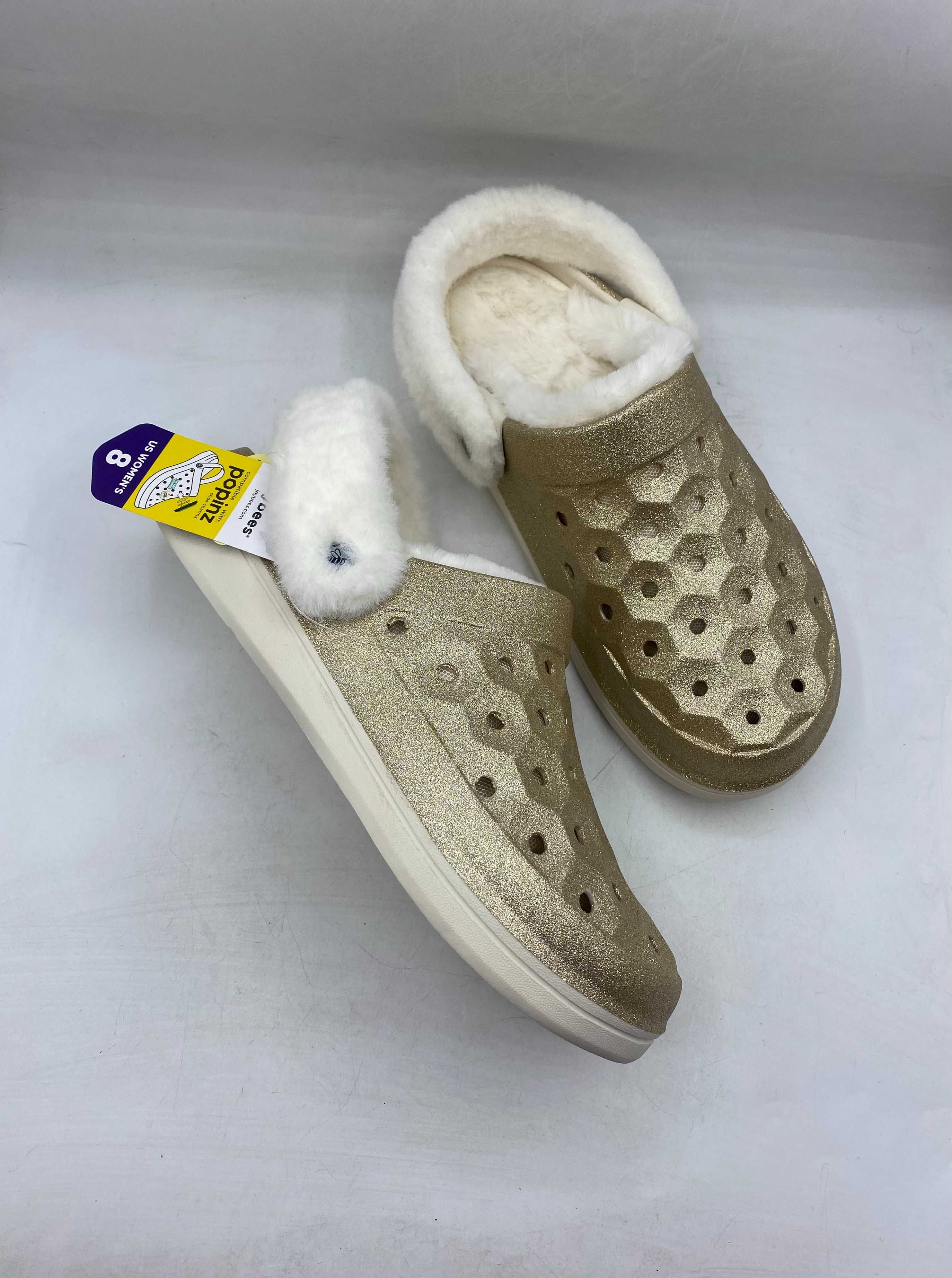 Крокси joybees varsity lined clog trendsetter gold glitter\natural
