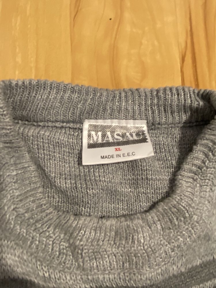 Masau XL męski sweter szary wzorek retro Vintage