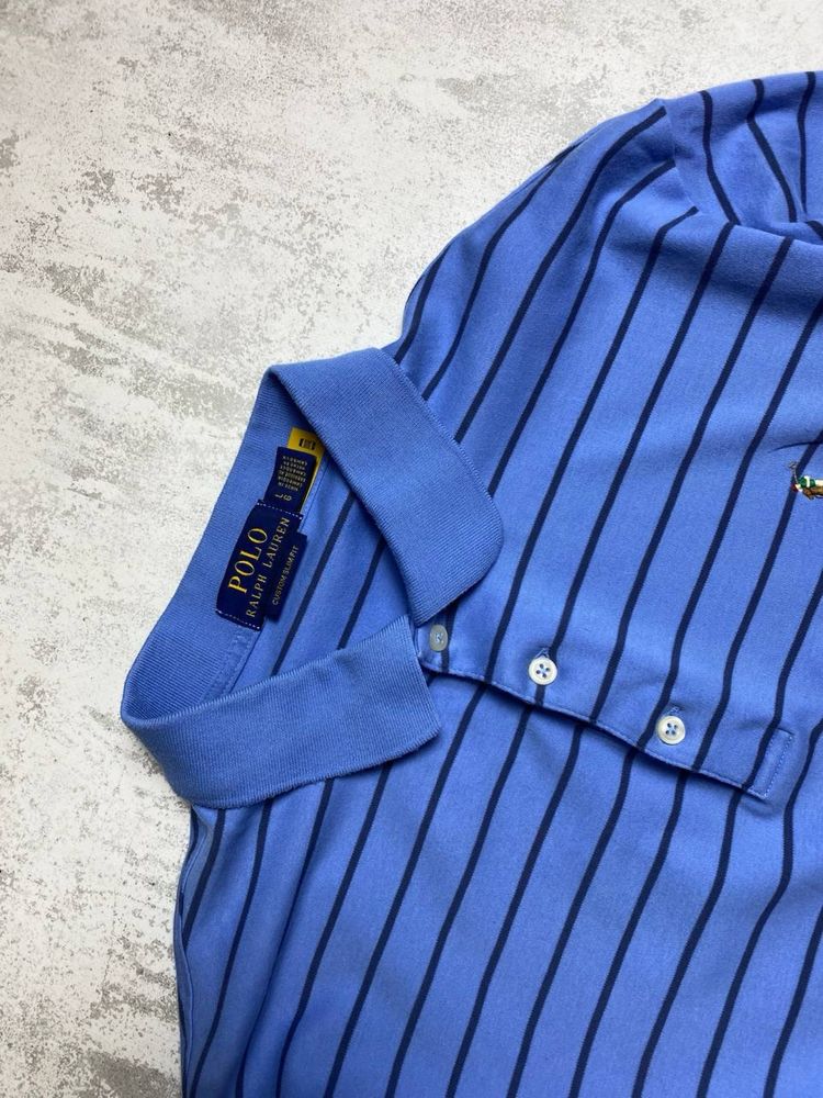 Блакитне смугасте поло Ralph Lauren Custom Slim Fit
