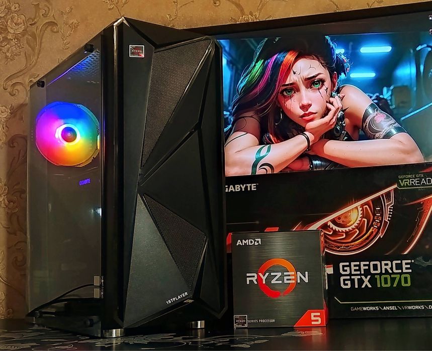 GTX1070 8gb/ Ryzen 5 2600/ 16gb DDR4 s-AM4 игровой компьютер ПК