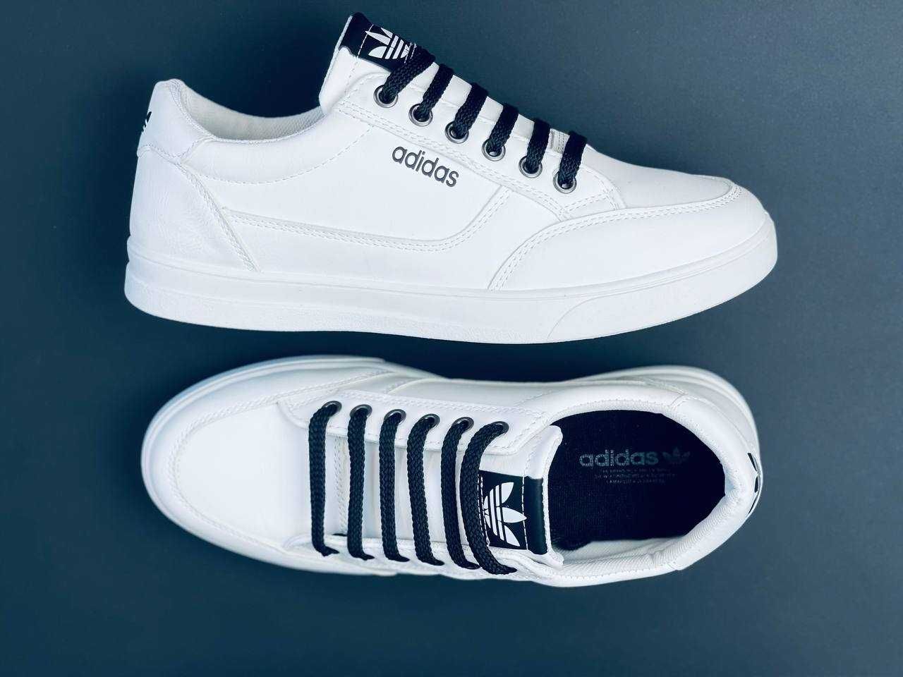 Мужские кроссовки Adidas белые Натуральная Кожа! Адидас Лето 2024