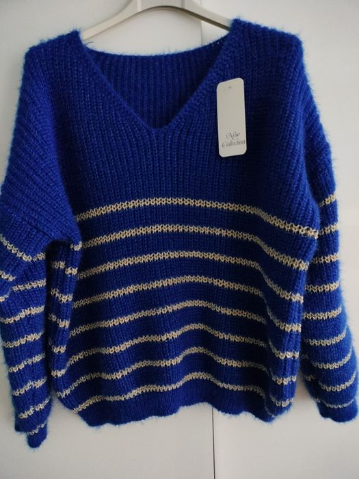 Sweter damski paski złote