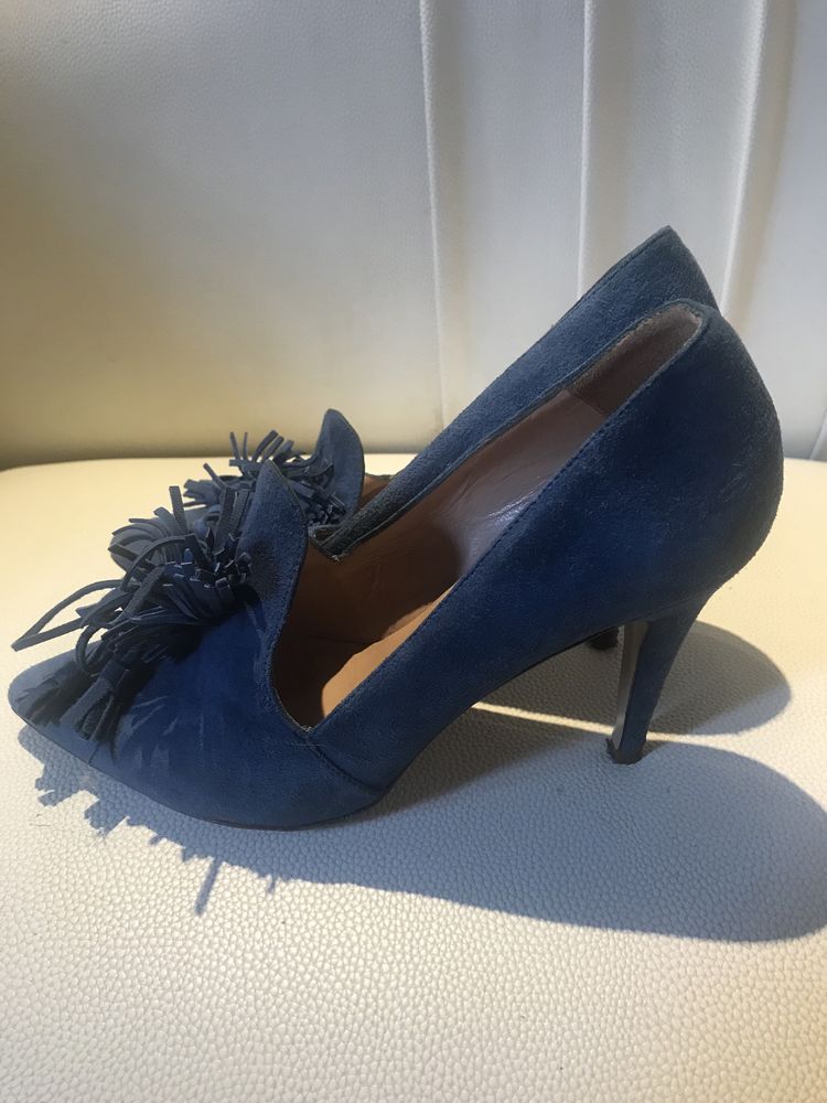 Helsar sapatos de salto alto 39 camurça azul como novos