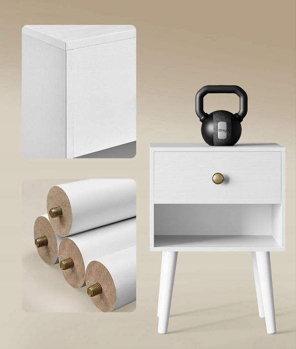 Szafka nocna stolik pomocniczy boczny biała szuflada