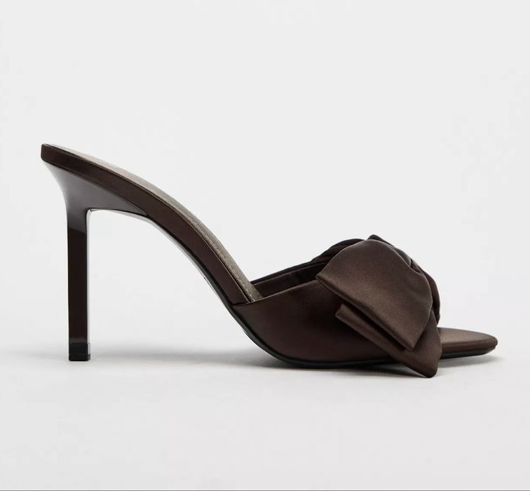 Zara Босоніжки Мюлі сатинові шоколадні 37/38 розмір