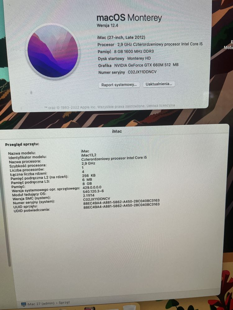 Komputer Apple iMac 27”/i5/2.9/Late2012/A1419/slim