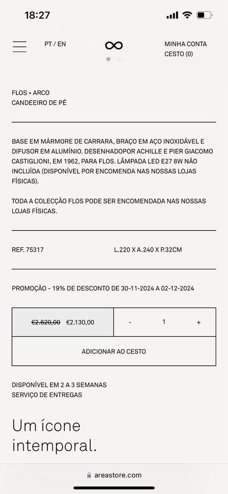 Candeeiro de pé com base mármore