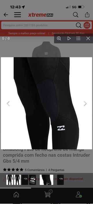 fato de surf neoprene de manga comprida com fecho nas costas 5/4m