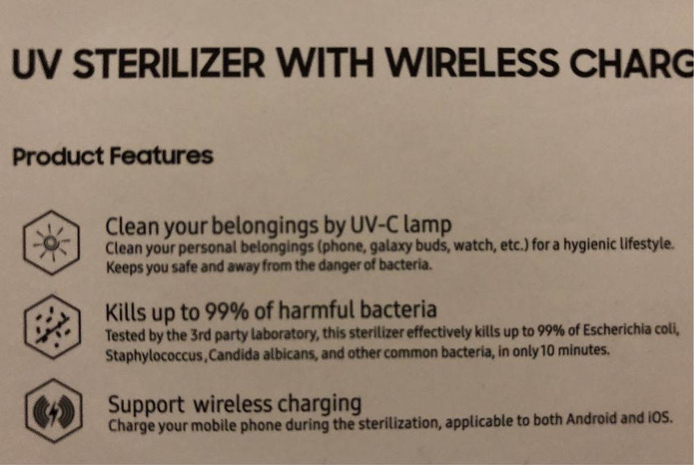 Esterilizador UV , Carregador sem fios QI - para telemóveis NOVO