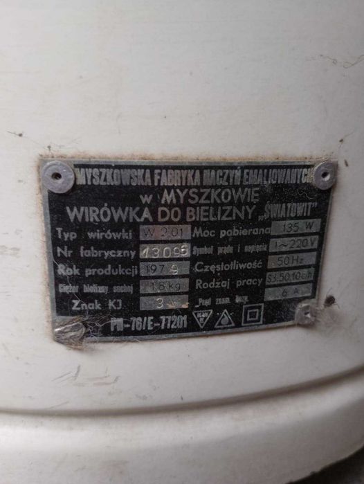 Stara wirówka do bielizny "Światowit" Myszków 1979 PRL