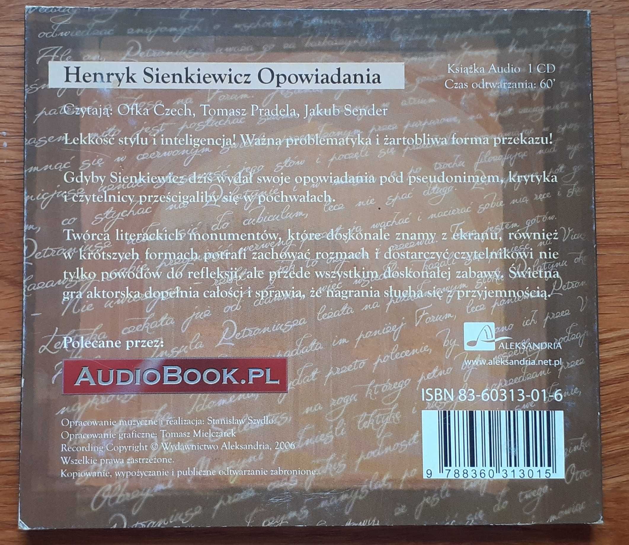 Opowiadania Henryka Sienkiewicza płyta CD lektura szkolna