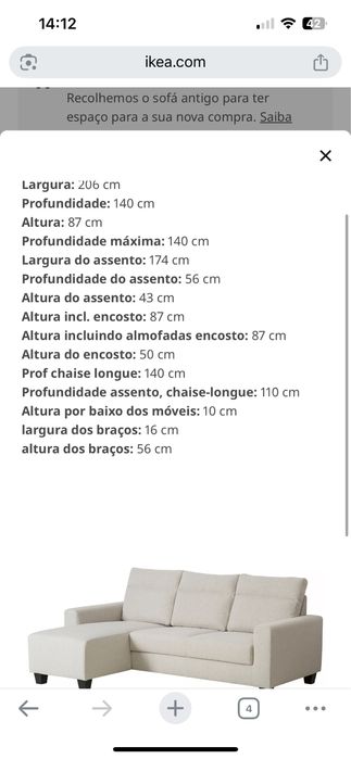 Sofá chaise loungue ikea