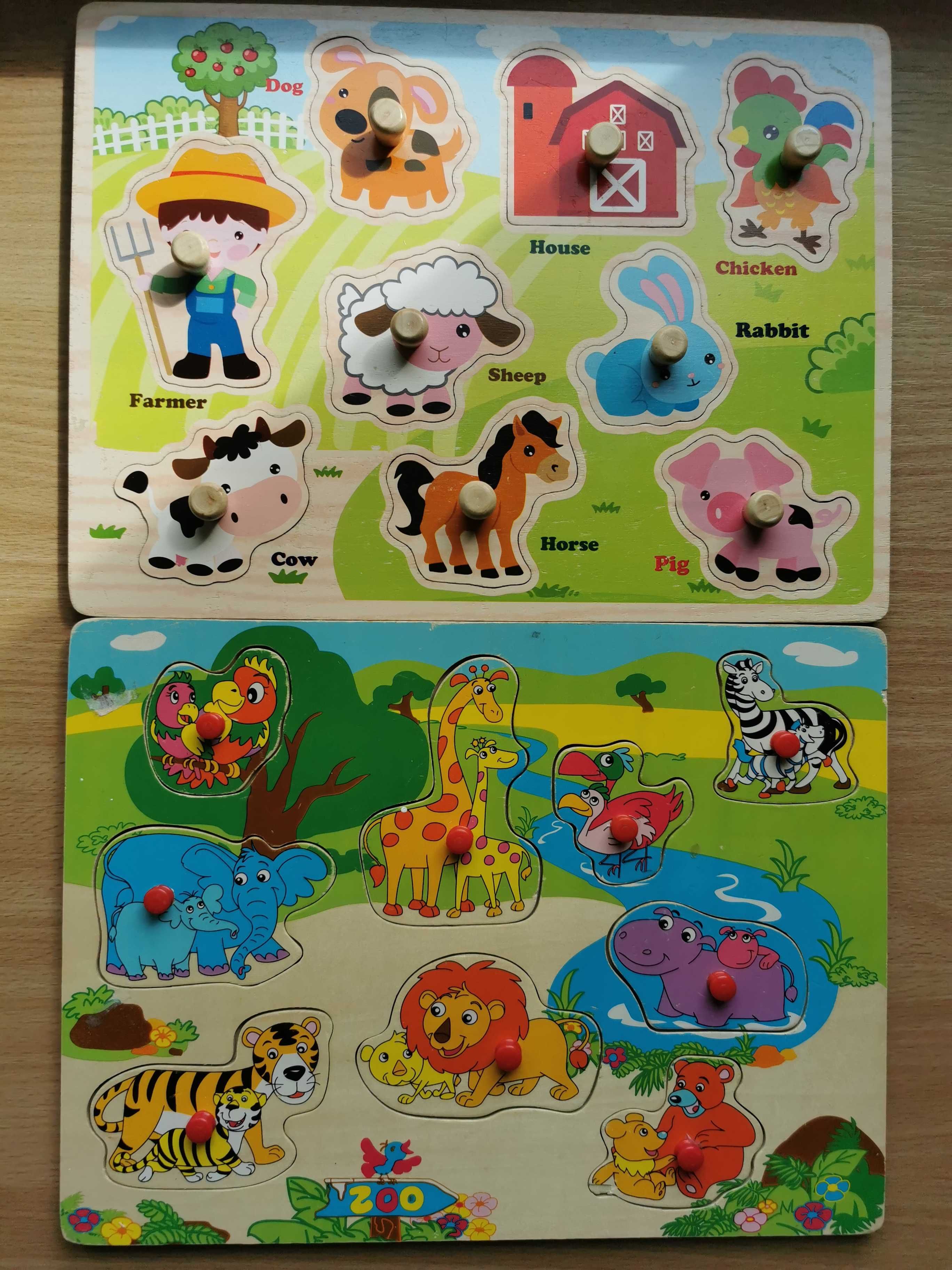 Drewniane puzzle układanki dla małych dzieci zwierzęta farma zoo