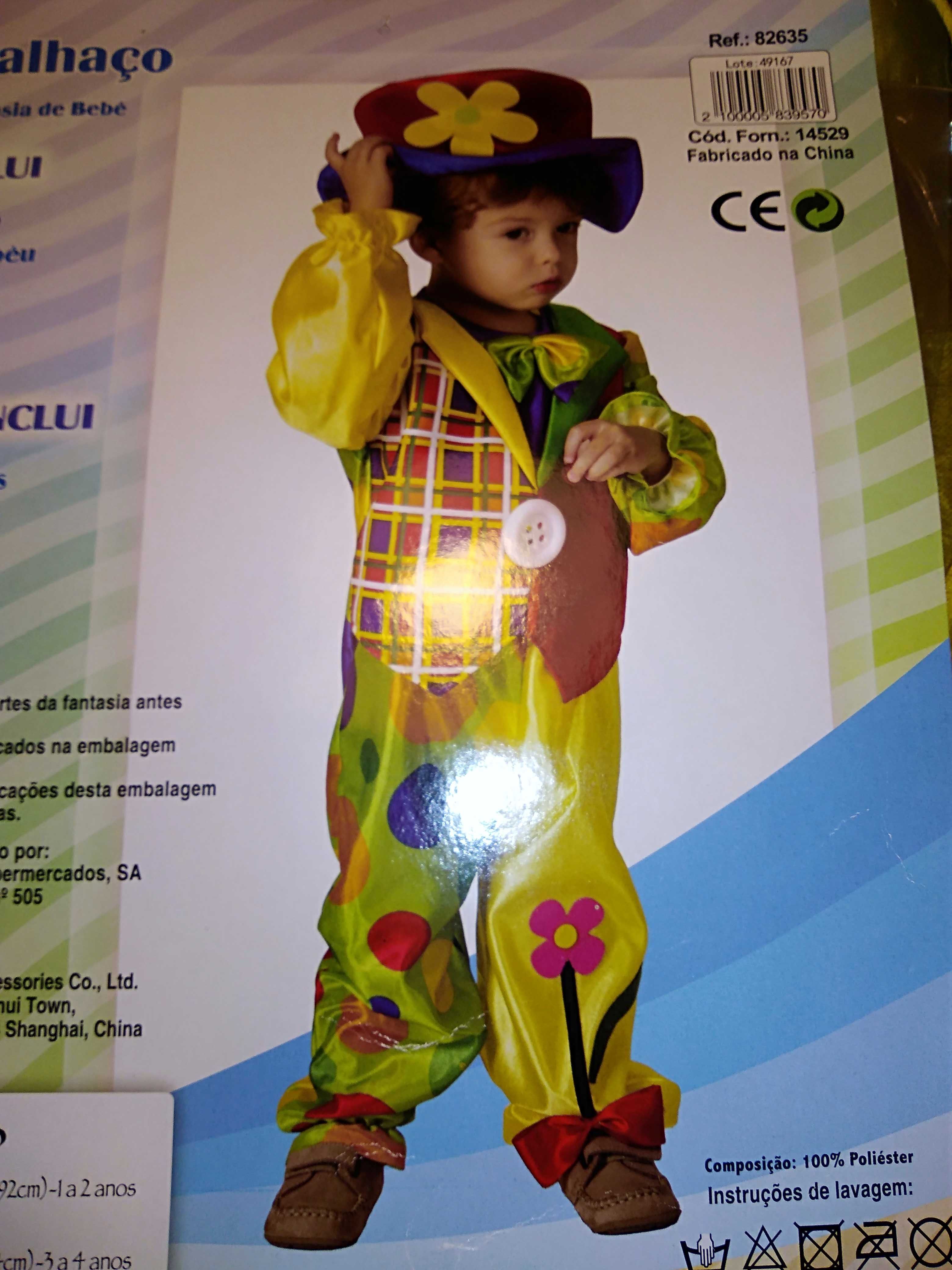Fato de carnaval de palhaço 2 anos