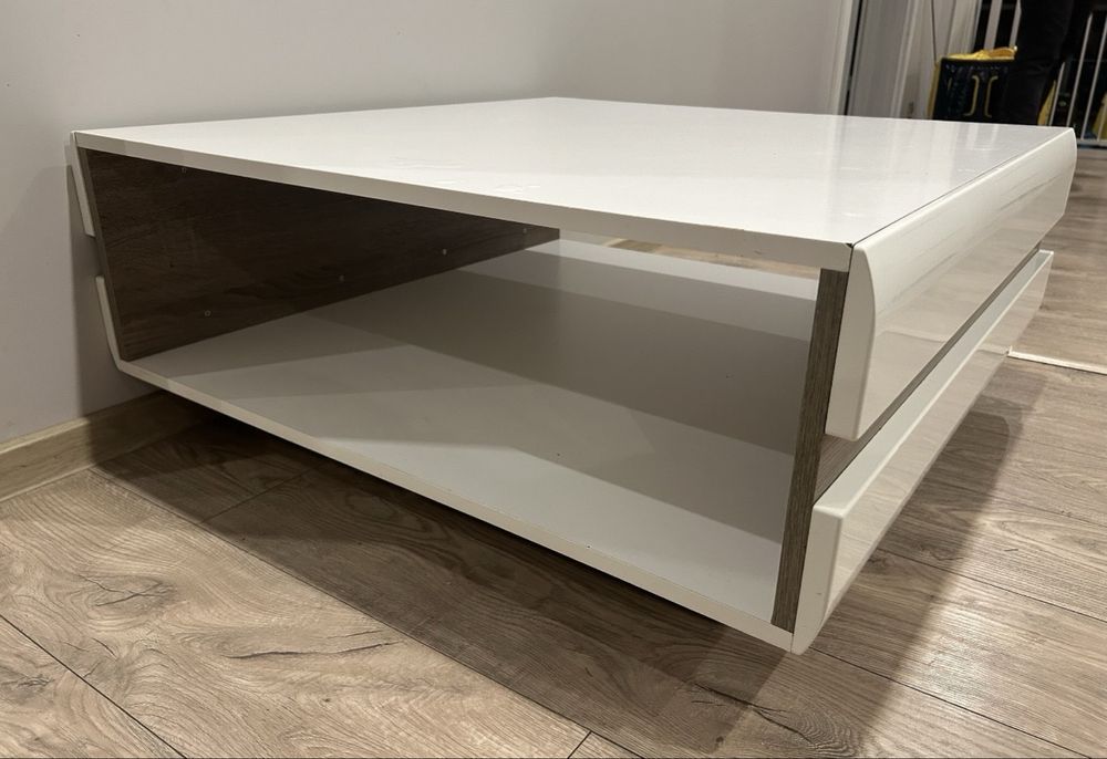 Stolik kawowy, ława biała 90x90 cm