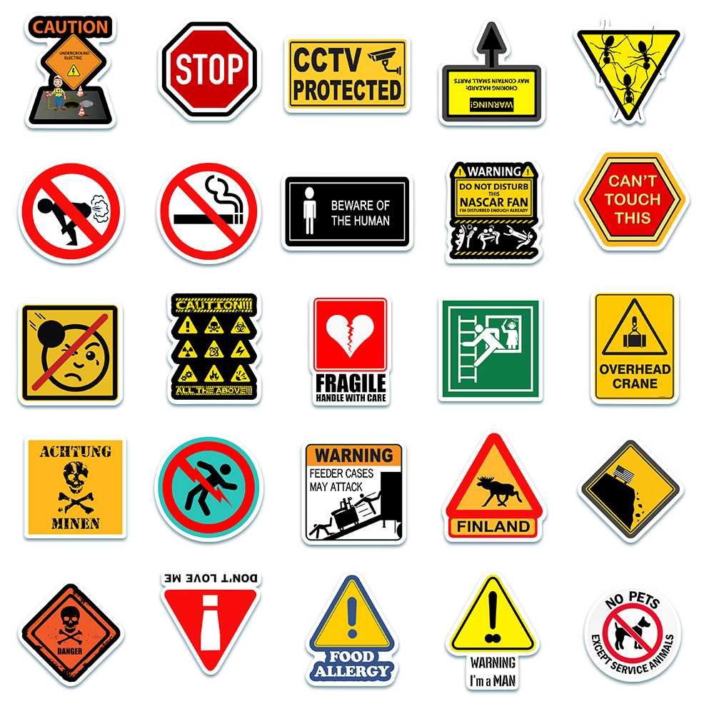 50 Autocolantes Aviso Warning Perigo Proibido Etiquetas Adesivas