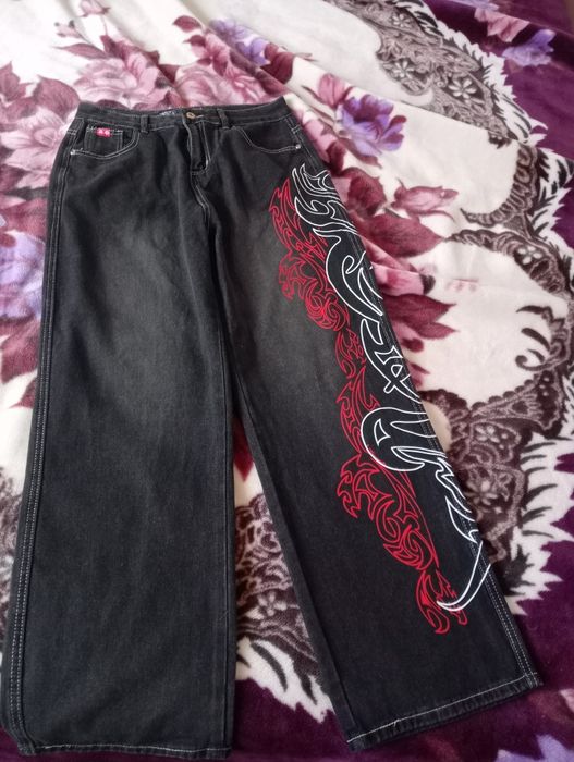 Штани беги джинс з принтом