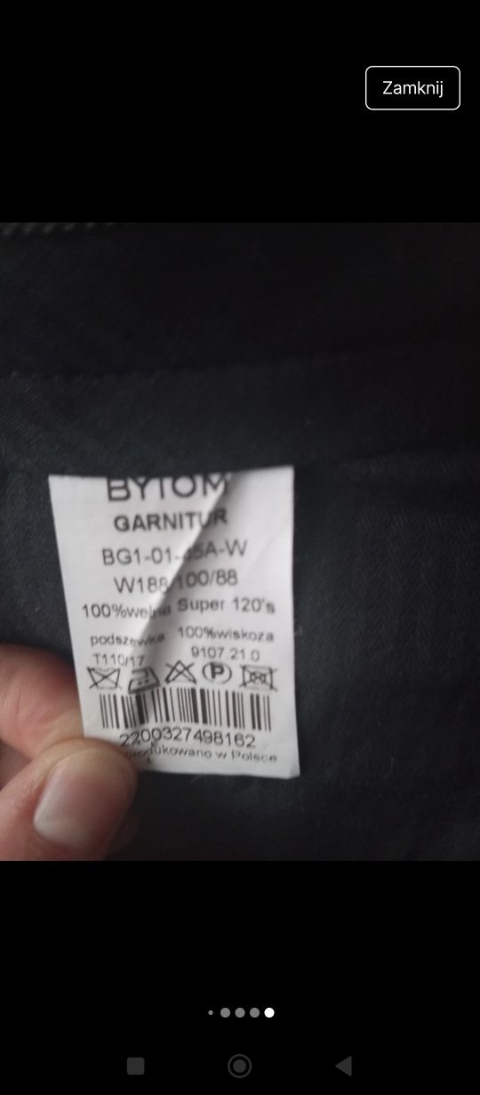 Garnitur męski slim fit Bytom/na wzrost 182 cm