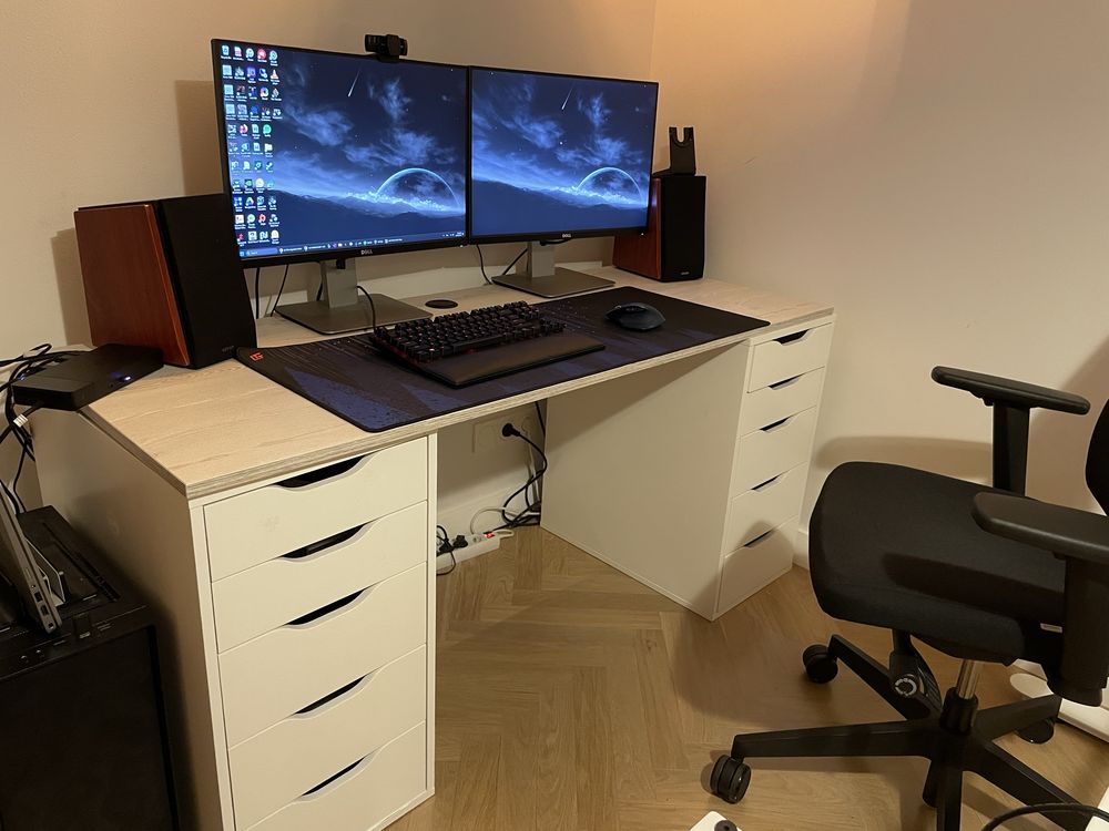 Blat do biurka 150x60 x18mm, dąb biały/jasnoszary – dobry stan