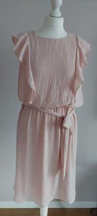 H&M Mama r.M ciążowa sukienka falbany pudrowy róż