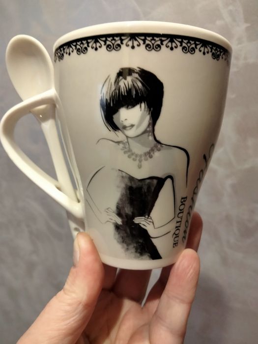 Чашка с ложкой керамическая